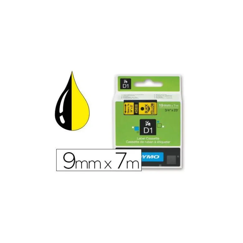 Cinta Dymo D1 negro y amarillo 19mm x 7 mt