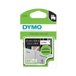 Cinta Dymo D1 negro y blanco 12mm x 5,5 mt polyester