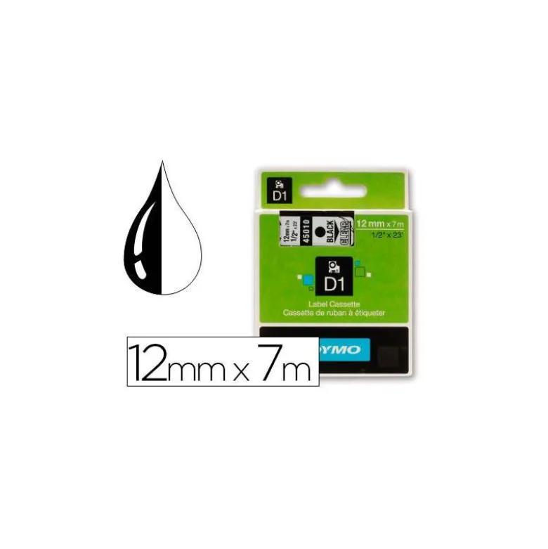 Cinta Dymo D1 negro y transparente 12mm x 7 mt