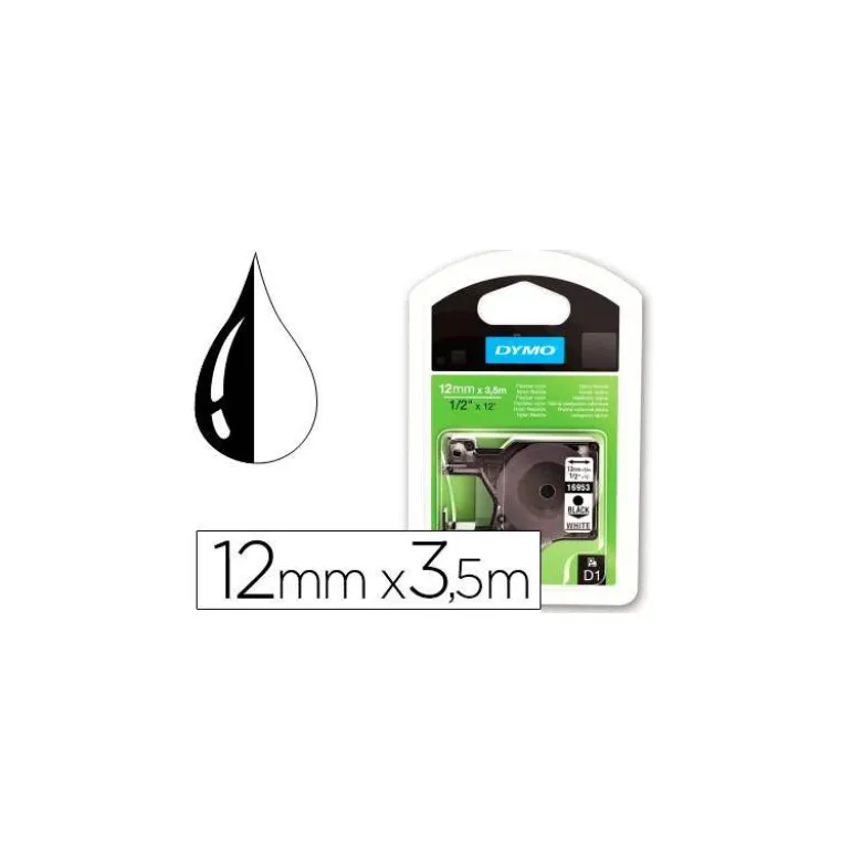Cinta Dymo D1 nylon negro y amarillo 12mm x 3,5 mt