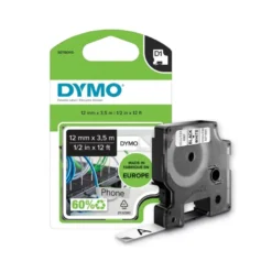 Cinta Dymo D1 nylon negro y amarillo 12mm x 3,5 mt