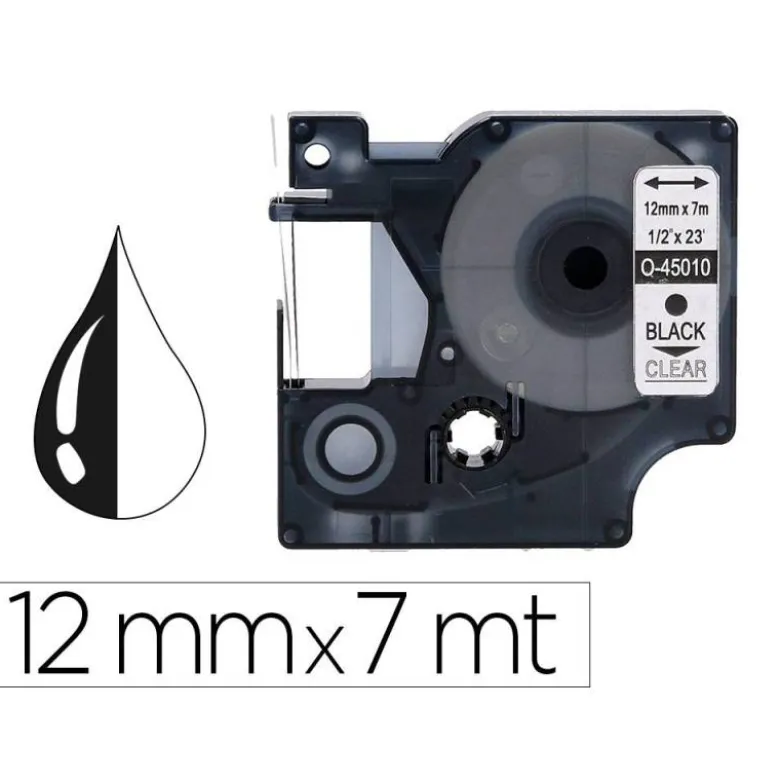 Cinta Dymo Negro/Transparente Q-connect 12mm x 7mt