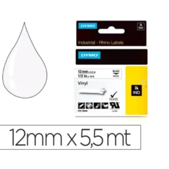 CINTA DYMO VINILO BLANCO 12MM X 5,5MT PARA ETIQUETADORA RHINO