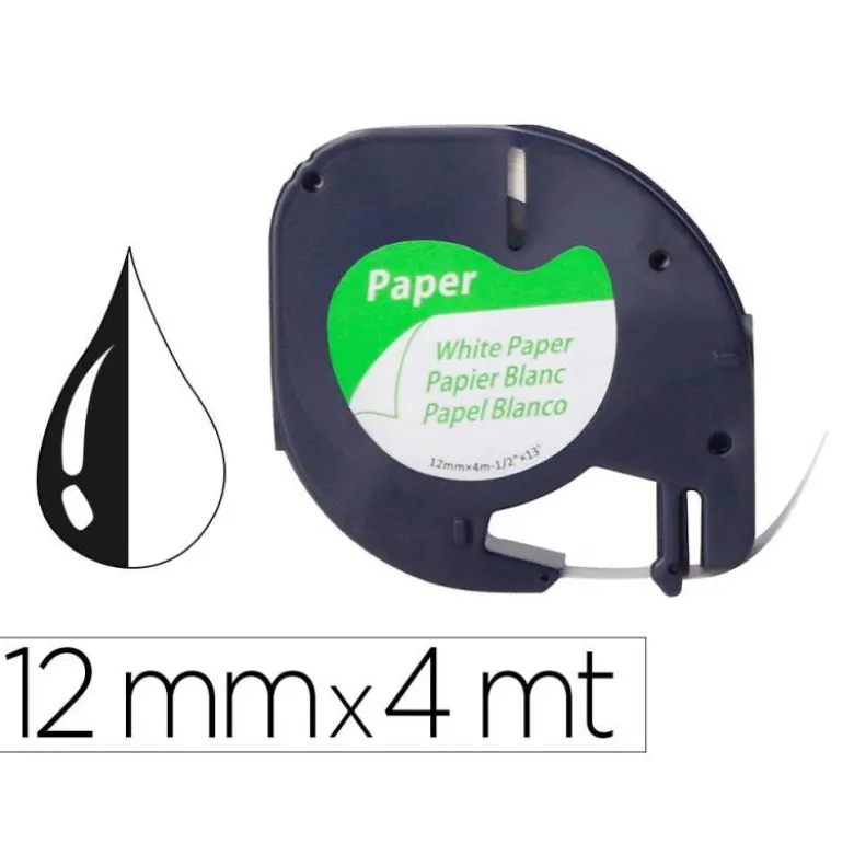 Cinta Letratag Negro/Blanco Q-connect Papel 12mm x 4mt