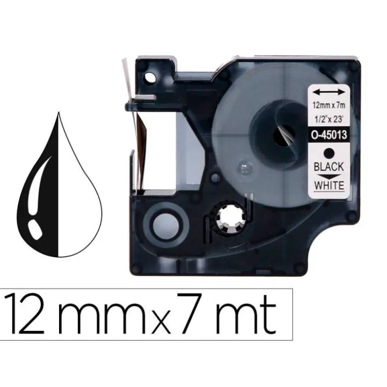 Cinta Q-Connect 1000 negro blanco 12mm x 7mt Dymo
