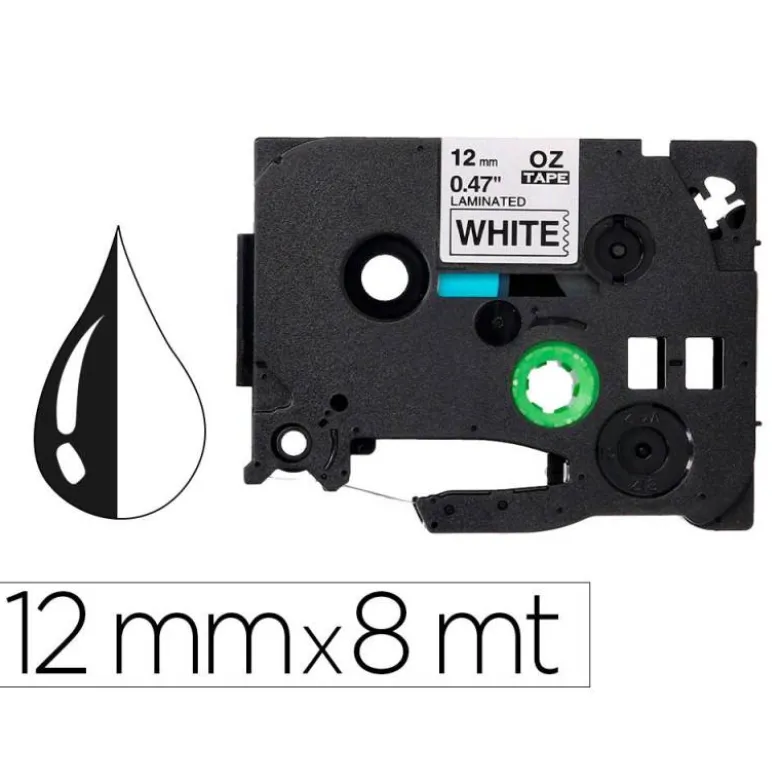 Cinta tze-231 Blanco/Negro Q-connect 12mm x 8 mt