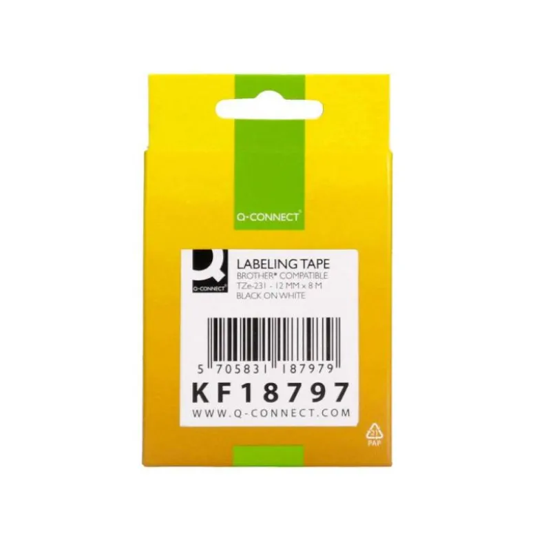 Cinta tze-231 Blanco/Negro Q-connect 12mm x 8 mt