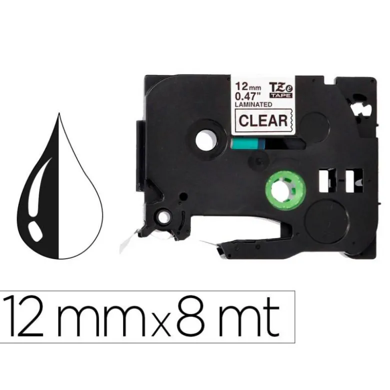 Cinta tze-131 Transparente/Negro Q-connect 12mm x 8 mt.