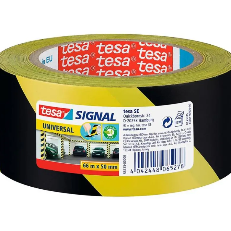 CINTA ADHESIVA TESA DE SEGURIDAD AMARILLA Y NEGRA POLIPROPILENO 66 MT X 50 MM