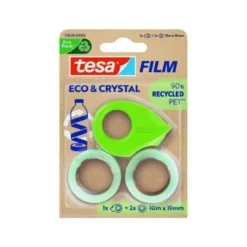 CINTA ADHESIVA TESA FILM ECO&CRISTAL TRANSPARENTE 10 M X 19 MM BLISTER DE 2 UNIDADES + MINIPORTARROLLO