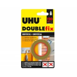 CINTA ADHESIVA UHU DOUBLEFIX MARRON DOBLE CARA EXTRA FUERTE 1,5 M X 19 MM