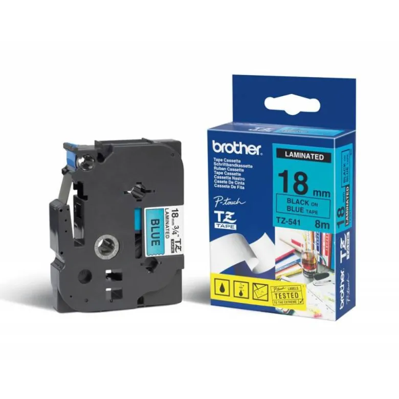 Cintas Brother TZ-541 18mm (ancho) x 8m (largo) laminada azul/negro