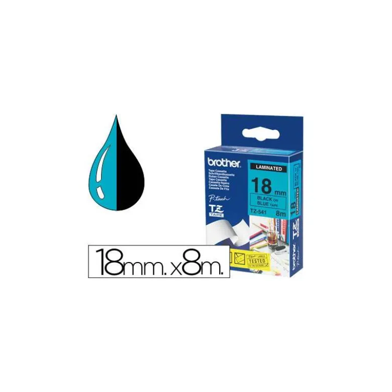 Cintas Brother TZ-541 18mm (ancho) x 8m (largo) laminada azul/negro