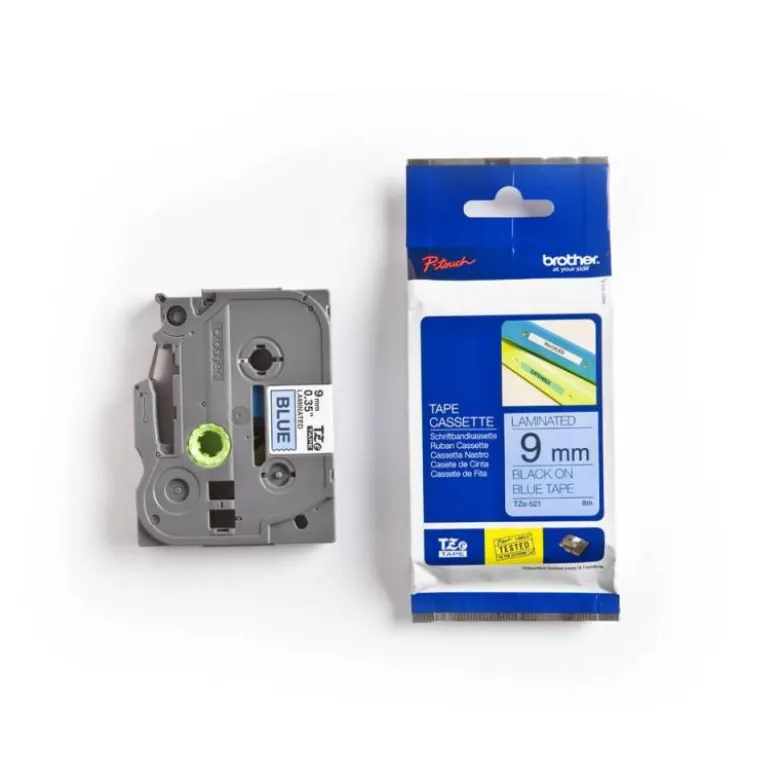 Cintas Brother TZE-521 9mm (ancho) x 8m (largo) laminada azul/negro