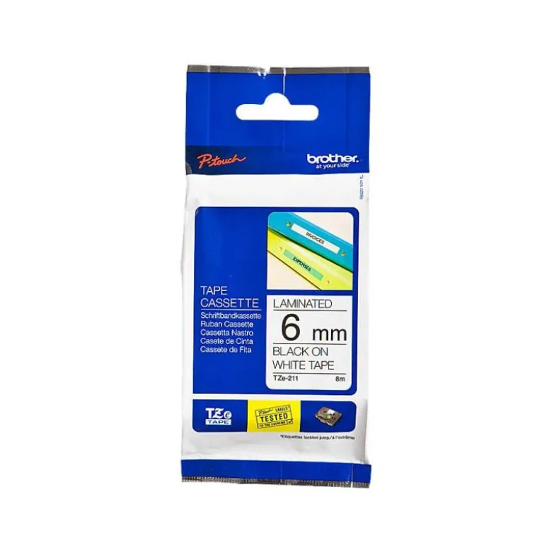 Cintas Brother TZE-211 6mm (ancho) x 8m (largo) laminada blanco/negro