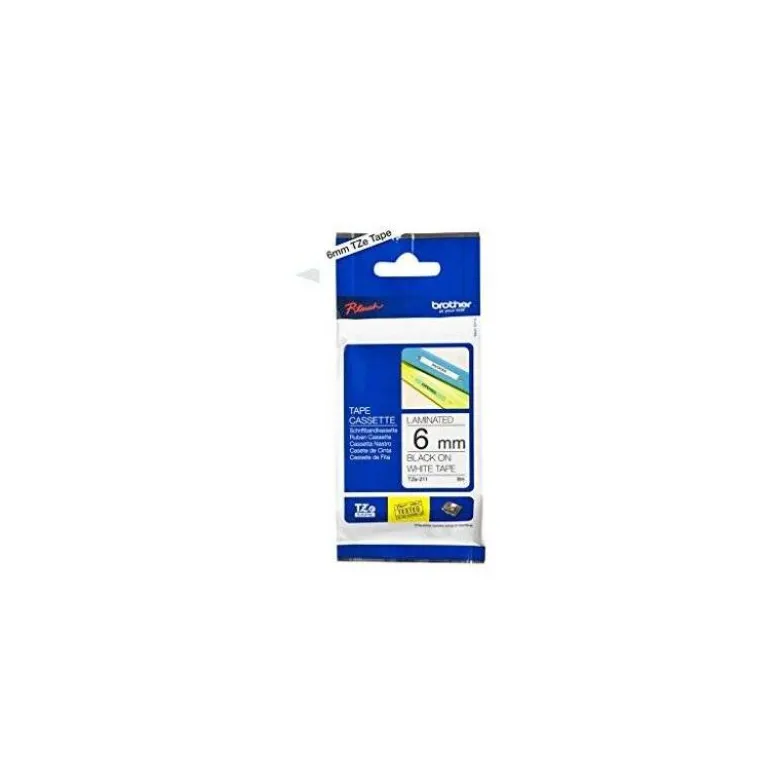 Cintas Brother TZE-211 6mm (ancho) x 8m (largo) laminada blanco/negro
