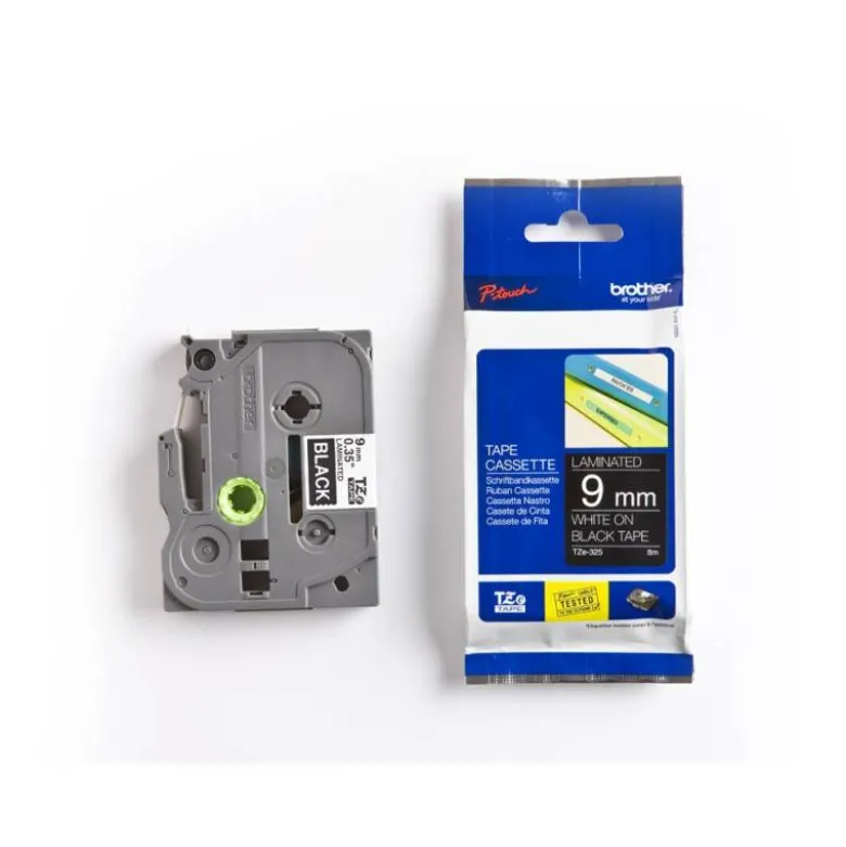 Cintas Brother TZE-325 9mm (ancho) x 8m (largo) laminada negro/blanco