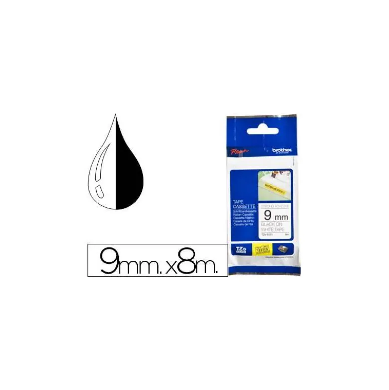 Cintas Brother TZE-S221 9mm (ancho) x 8m (largo) laminada blanco/negro