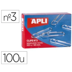 CLIPS APLI NIQUELADOS N 3 LABIADOS 40 MM CAJA DE 100 UNIDADES