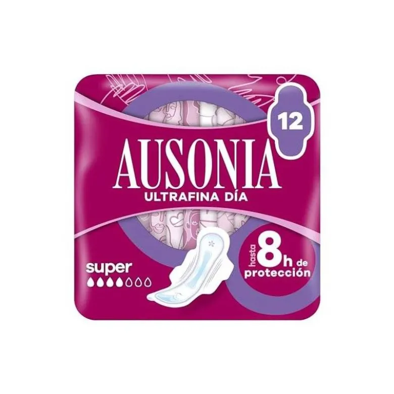 COMPRESA AUSONIA ULTRAFINA SUPER CON ALAS CAJA DE 12 UNIDADES