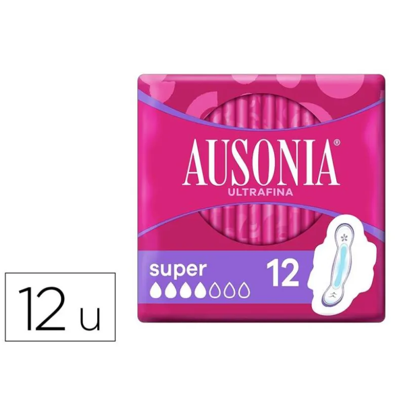 COMPRESA AUSONIA ULTRAFINA SUPER CON ALAS CAJA DE 12 UNIDADES
