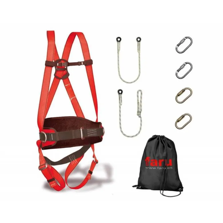 CONJUNTO TRABAJO EN ALTURAS FARU ARNES P50F + CUERDA C170 + 2 MOSQUETONES VIROLA + CUERDA REGULABLE C169 + 2