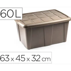 CONTENEDOR DE PLASTICO PLASTICFORTE 60 LITROS N 18 BEIG CON TAPA 630X450X320 MM