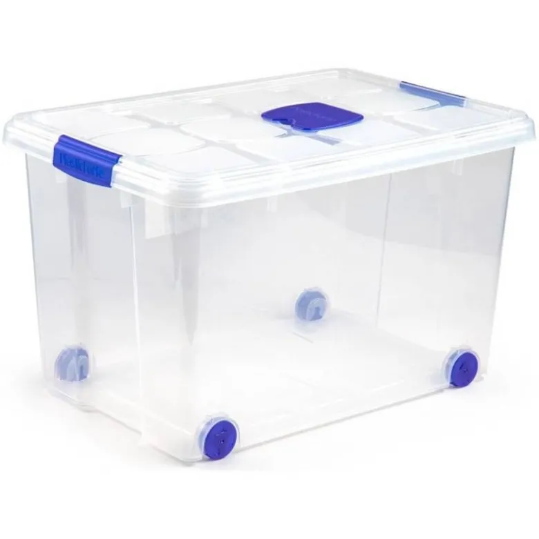 CONTENEDOR DE PLASTICO PLASTICFORTE 55 LITROS N 4 TRANSPARENTE CON TAPA 590X400X350 MM