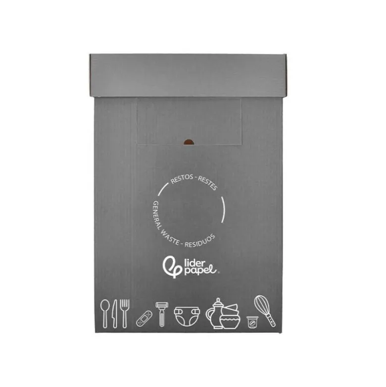 CONTENEDOR PAPELERA RECICLAJE LIDERPAPEL CARTON RECICLADO PARA RESTOS NO RECICLABLES 70 LITROS 450X350X650 MM GRIS