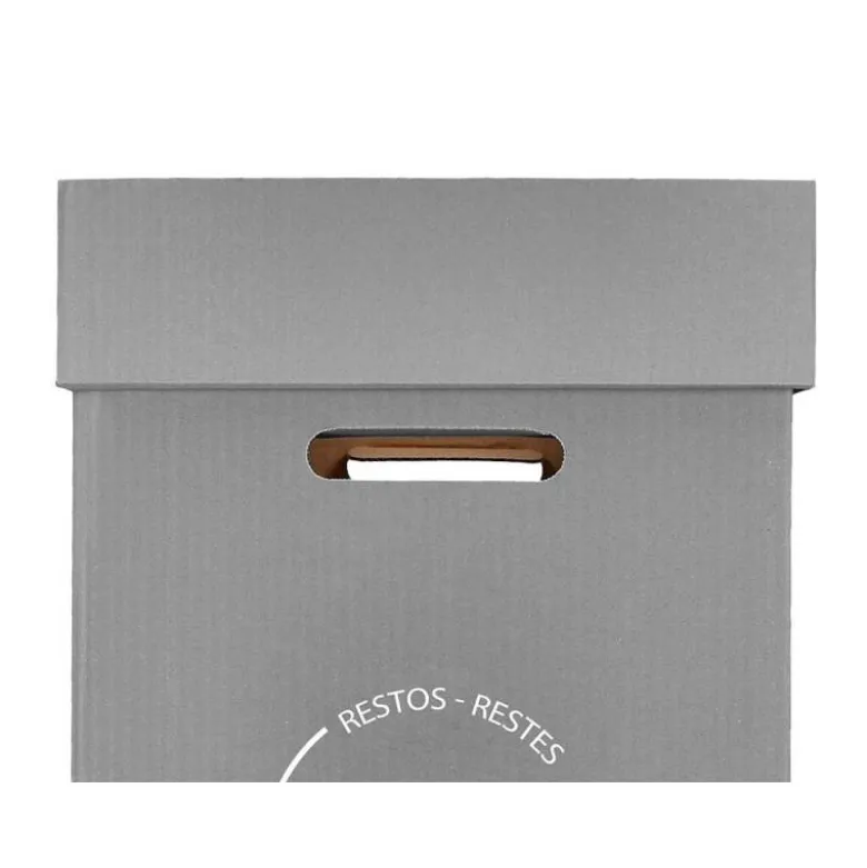 CONTENEDOR PAPELERA RECICLAJE LIDERPAPEL CARTON RECICLADO PARA RESTOS NO RECICLABLES 70 LITROS 450X350X650 MM GRIS