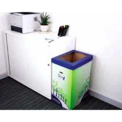 CONTENEDOR PAPELERA RECICLAJE FELLOWES CARTON DOBLE 100% RECICLADO MONTAJE MANUAL ENTRADA SUPERIOR 69 LITROS