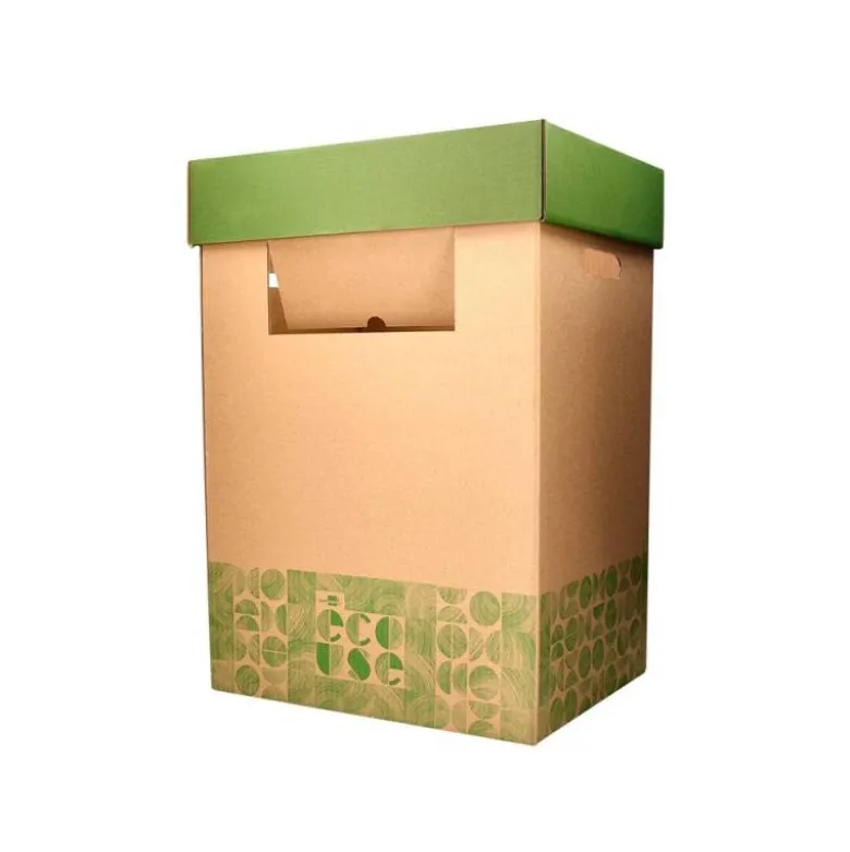 CONTENEDOR PAPELERA RECICLAJE LIDERPAPEL ECOUSE CARTON 100% RECICLADO Y RECICLABLE 70 LITROS 450X350X650 MM