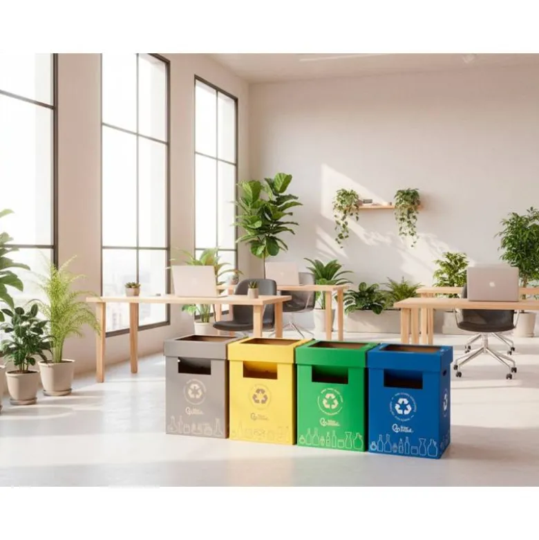 CONTENEDOR PAPELERA RECICLAJE LIDERPAPEL CARTON RECICLADO PARA ENVASES 450X350X650 MM 70 LITROS AMARILLO