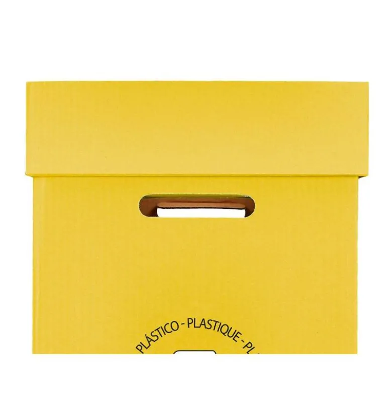 CONTENEDOR PAPELERA RECICLAJE LIDERPAPEL CARTON RECICLADO PARA ENVASES 450X350X650 MM 70 LITROS AMARILLO