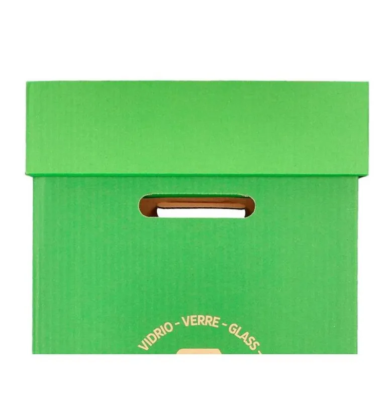 CONTENEDOR PAPELERA RECICLAJE LIDERPAPEL CARTON RECICLADO PARA VIDRIO 450X350X350 MM 70 LITROS VERDE