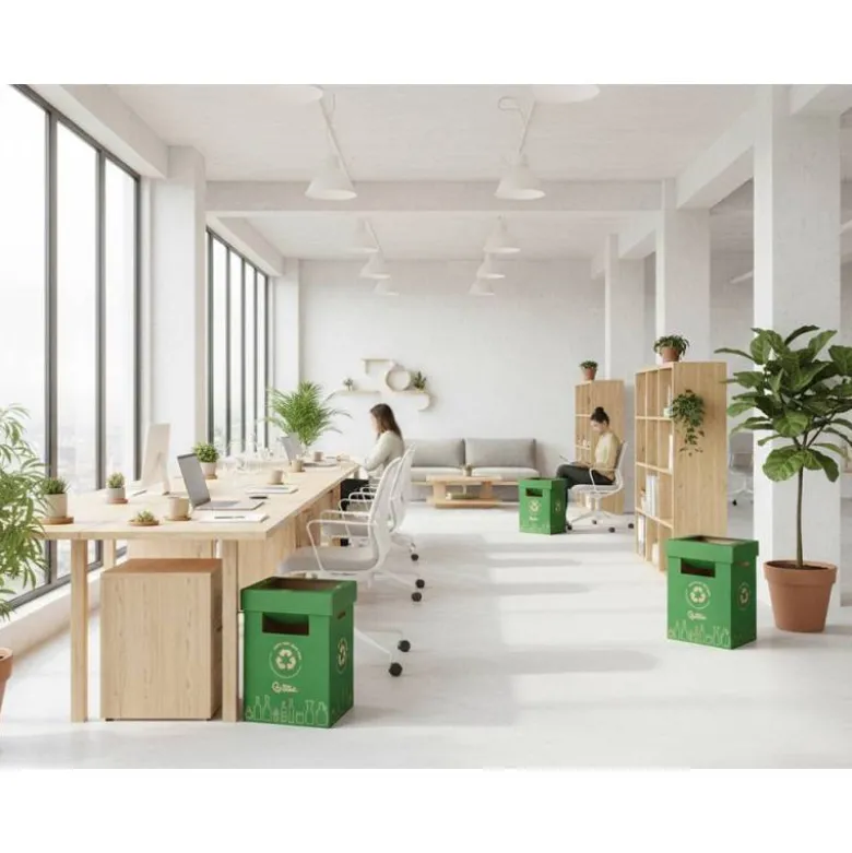 CONTENEDOR PAPELERA RECICLAJE LIDERPAPEL CARTON RECICLADO PARA VIDRIO 450X350X350 MM 70 LITROS VERDE