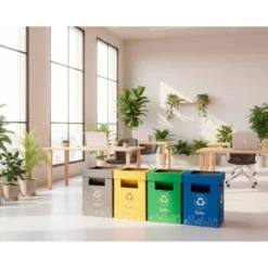 CONTENEDOR PAPELERA RECICLAJE LIDERPAPEL CARTON RECICLADO PARA VIDRIO 450X350X350 MM 70 LITROS VERDE