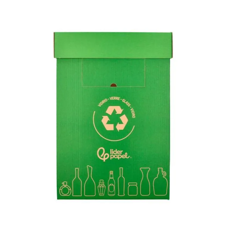 CONTENEDOR PAPELERA RECICLAJE LIDERPAPEL CARTON RECICLADO PARA VIDRIO 450X350X350 MM 70 LITROS VERDE