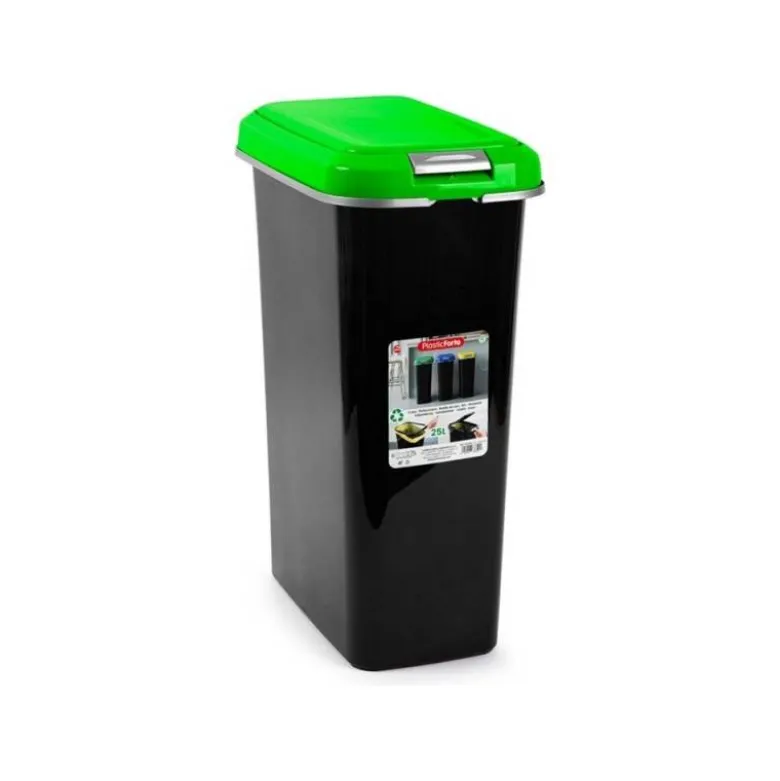 CONTENEDOR PARA RECICLAJE PLASTICFORTE 25 L CON TAPA COLOR VERDE PARCHIS