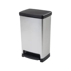 CONTENEDOR PLASTICO CEP ELITE CON TAPA Y PEDAL DOS COMPARTIMENTOS 50 L COLOR PLATA 390X288X654 MM