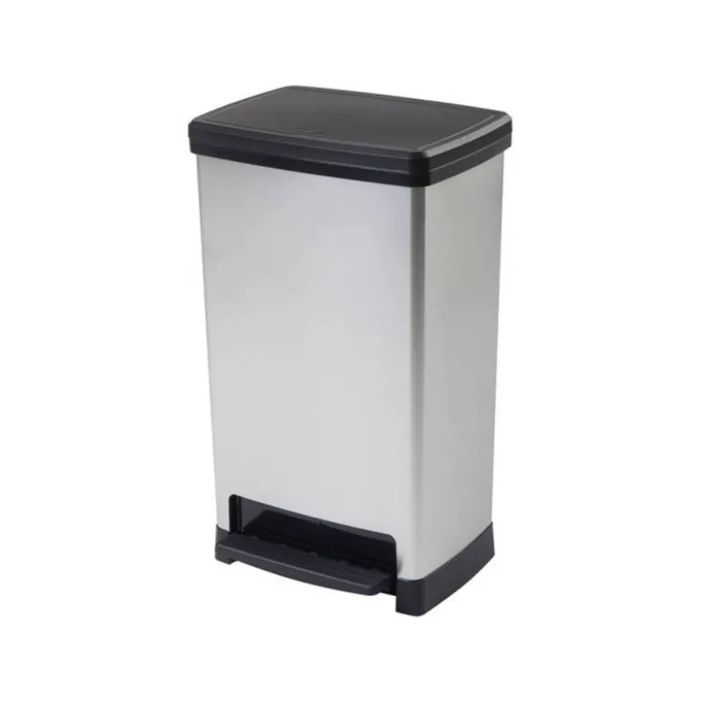 CONTENEDOR PLASTICO CEP ELITE CON TAPA Y PEDAL DOS COMPARTIMENTOS 50 L COLOR PLATA 390X288X654 MM