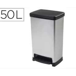 CONTENEDOR PLASTICO CEP ELITE CON TAPA Y PEDAL DOS COMPARTIMENTOS 50 L COLOR PLATA 390X288X654 MM