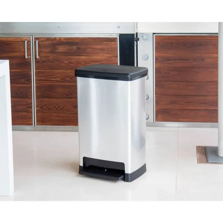 CONTENEDOR PLASTICO CEP ELITE CON TAPA Y PEDAL DOS COMPARTIMENTOS 50 L COLOR PLATA 390X288X654 MM