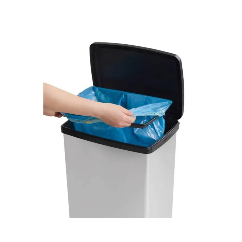 CONTENEDOR PLASTICO CEP ELITE CON TAPA Y PEDAL DOS COMPARTIMENTOS 50 L COLOR PLATA 390X288X654 MM