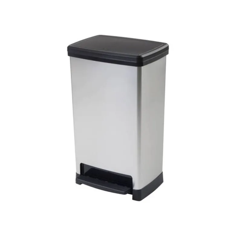 CONTENEDOR PLASTICO CEP ELITE CON TAPA Y PEDAL DOS COMPARTIMENTOS 50 L COLOR PLATA 390X288X654 MM