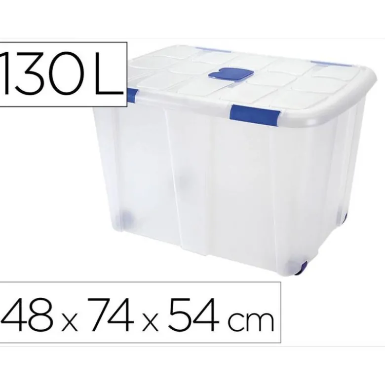 Contenedor plastico plasticforte 130 litros n 16 transparente con tapa 480x740x540 mm