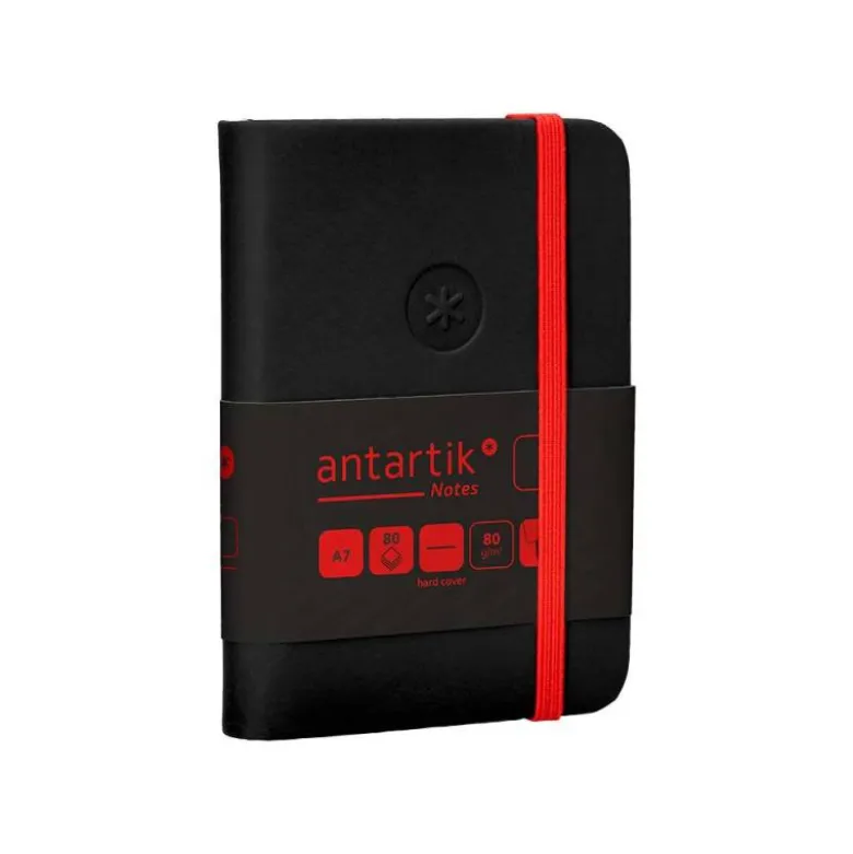 CUADERNO CON GOMILLA ANTARTIK NOTES TAPA DURA A7 HOJAS LISAS NEGRO Y ROJO 80 HOJAS 80 GR FSC