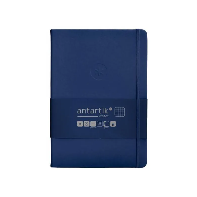 CUADERNO CON GOMILLA ANTARTIK NOTES TAPA DURA A5 HOJAS CUADRICULA AZUL MARINO 100 HOJAS 80 GR FSC