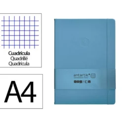 CUADERNO CON GOMILLA ANTARTIK NOTES TAPA DURA A4 HOJAS CUADRICULA AZUL CLARO 100 HOJAS 80 GR FSC
