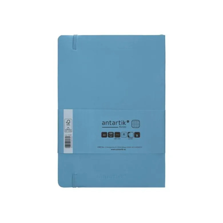 CUADERNO CON GOMILLA ANTARTIK NOTES TAPA BLANDA A5 HOJAS CUADRICULA AZUL CLARO 80 HOJAS 80 GR FSC